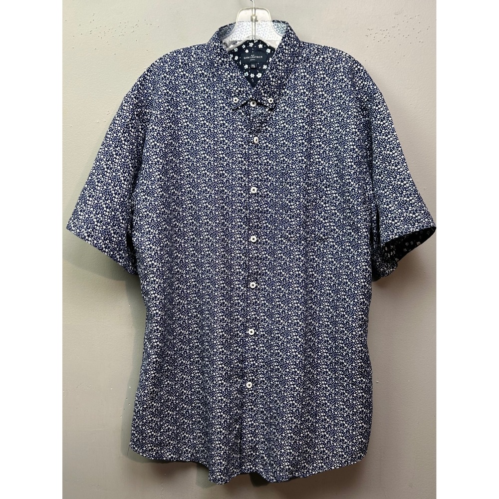 Rue Saint Patrick Men's XXL Short Sleeve Button Down Shirt Blue Floral Print